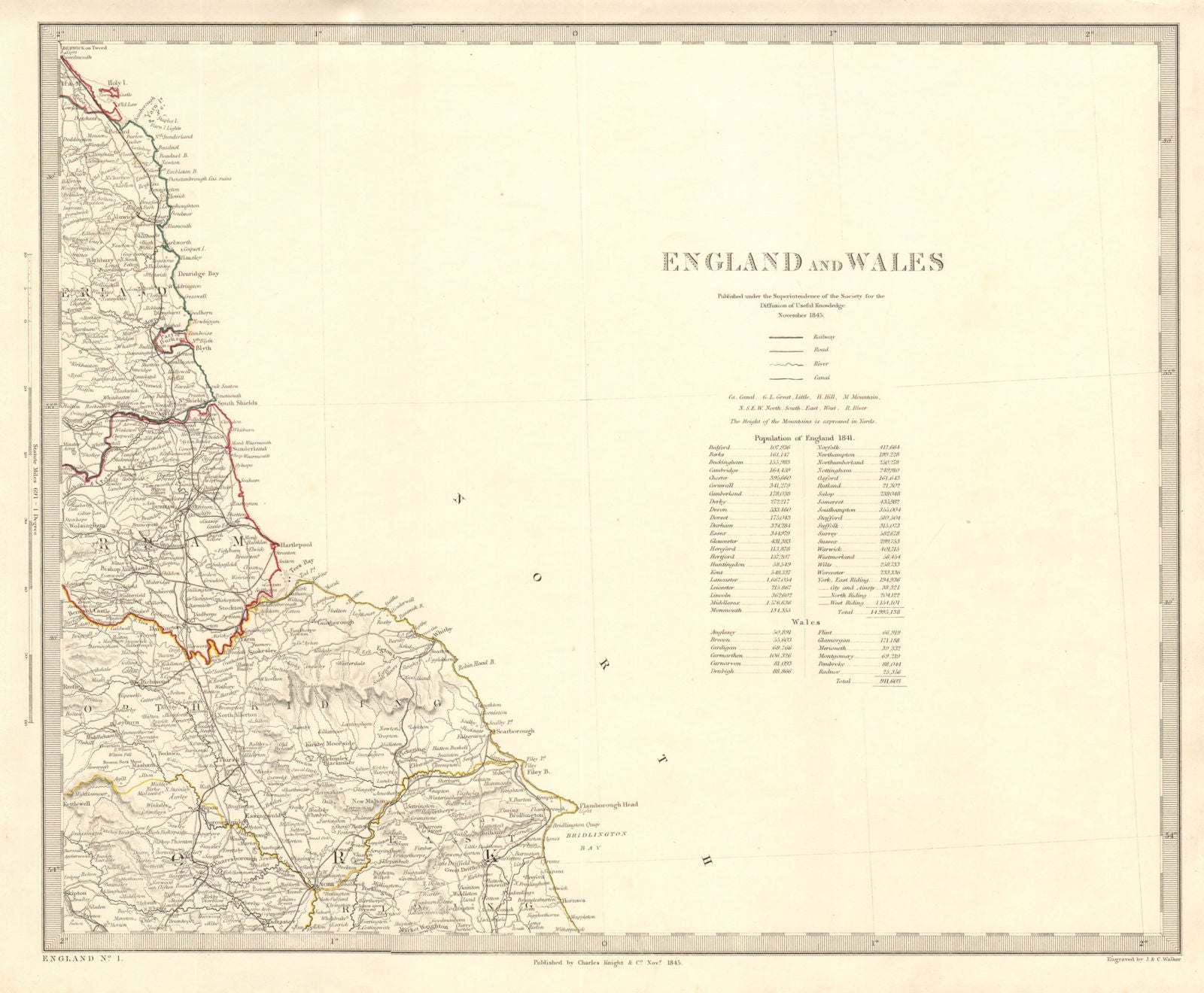 NORTH EAST ENGLAND Coast. North York Moors. Yorkshire Durham &c. SDUK 1845 map